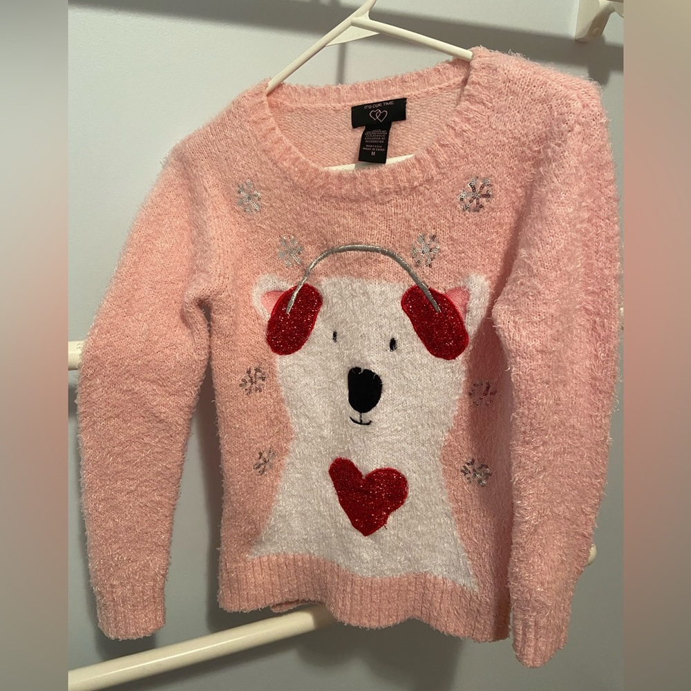 Girls It’s Our Time Adorable Polar Bear with Earmuffs Sweater